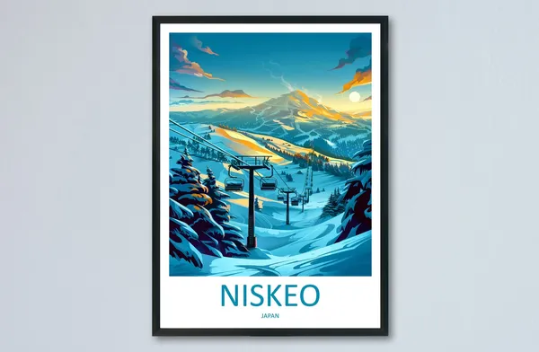 Niseko Travel Poster, Skiing Wall Art Print