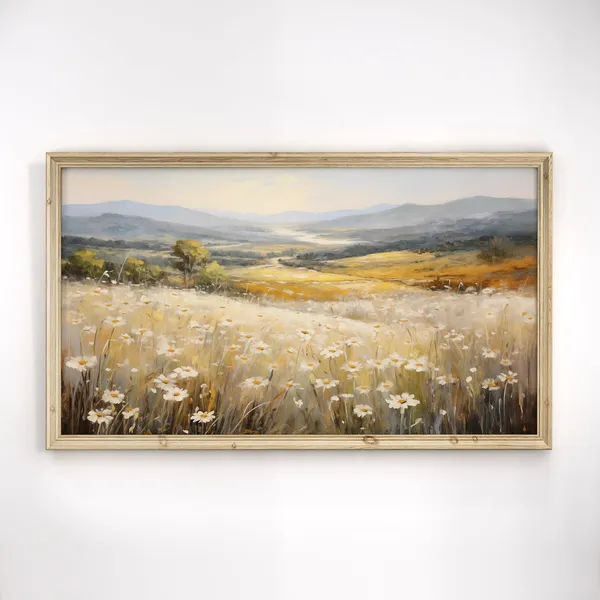 Wildflowers Vintage Landscape Art Print, Farmhouse Decor