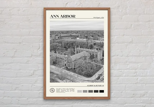 Ann Arbor Black and White Travel Poster, Michigan