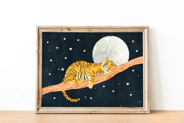 Tiger Art Print, Jungle Moon Nursery Decor