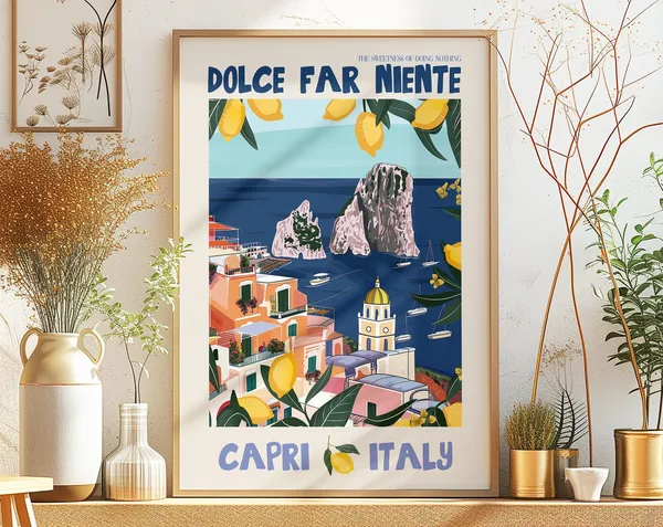 Dolce Far Niente Capri Italy Retro Travel Poster