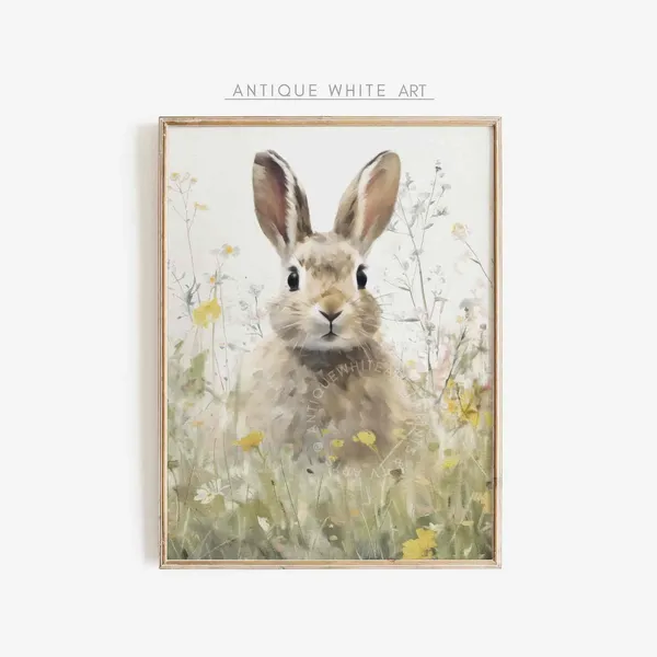 Easter Bunny Wildflowers Vintage Style Art Print