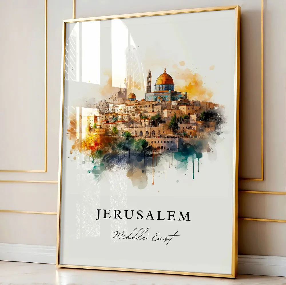 Jerusalem Watercolor Travel Poster, Middle East Art - Image 2