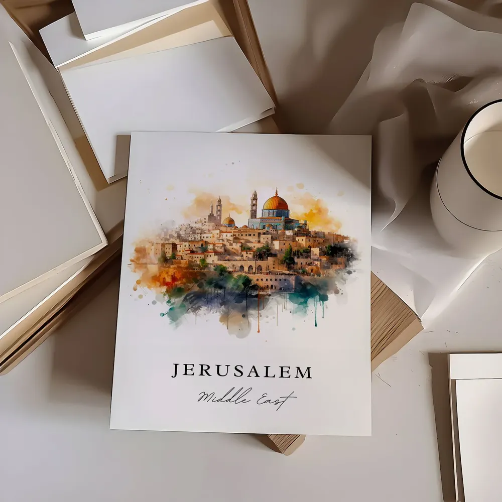 Jerusalem Watercolor Travel Poster, Middle East Art - Image 3
