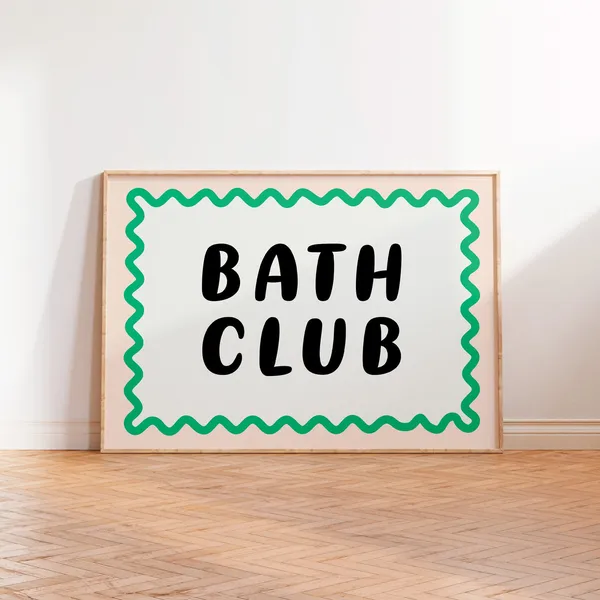 Bath Club Typography Bathroom Art Print, Retro