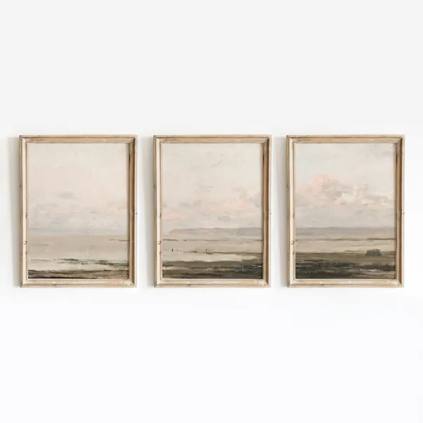 Hazy Beach Vintage Coastal Landscape Art Print