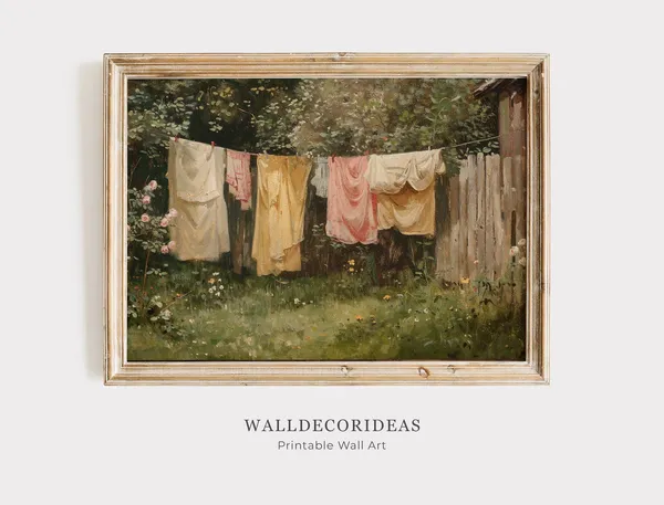 Laundry Room Farmhouse Clothesline Wall Art Print