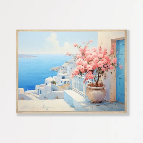 Santorini Vintage Greece Travel Poster, Pastel Aesthetic