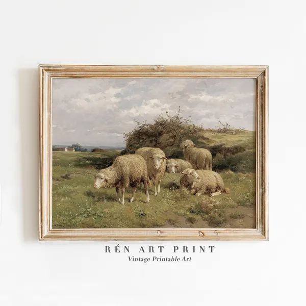 Antique Sheep Painting, Country Farmhouse Art Print