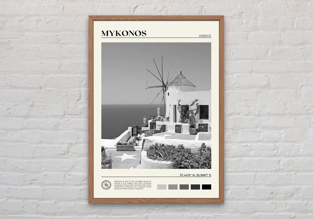 Mykonos Black And White Travel Poster