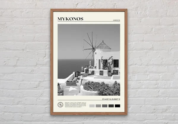 Mykonos Black And White Travel Poster