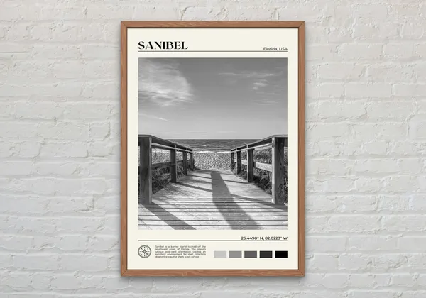 Sanibel Black and White Travel Poster, Florida