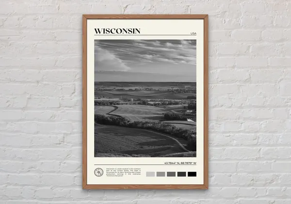 Wisconsin Black and White Travel Poster Art Print