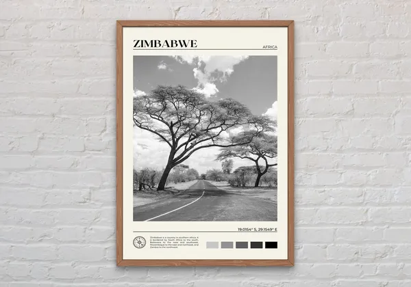 Zimbabwe Black And White Art Print, Africa Wall Decor