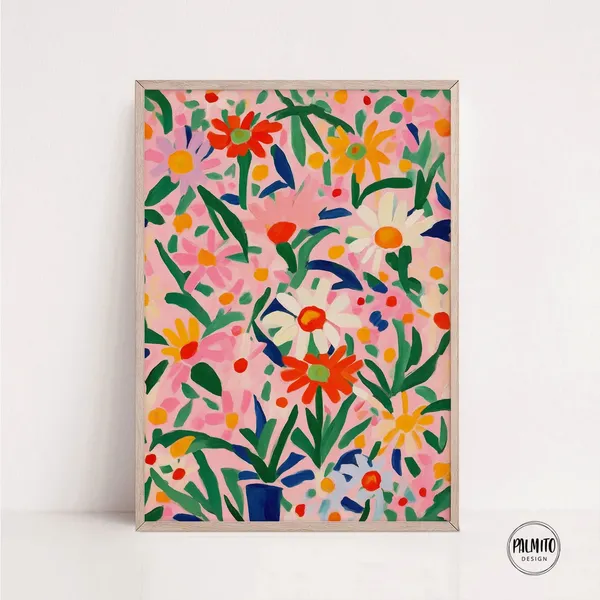 Pink Daisy Illustration, Floral Botanical Art Print