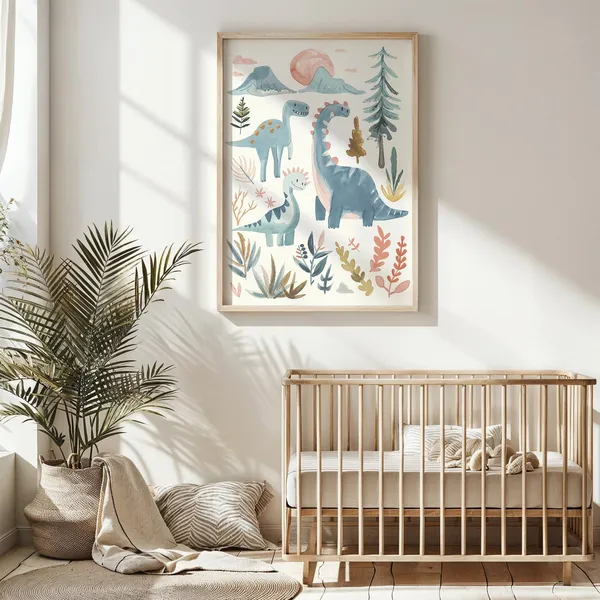 Watercolor Dinosaur Nursery Art Print, Playroom Decor