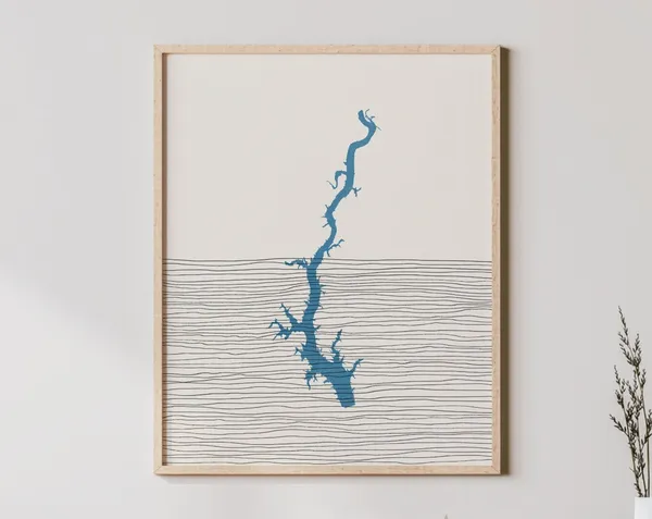 Lake Tillery Boho Travel Poster, North Carolina Decor