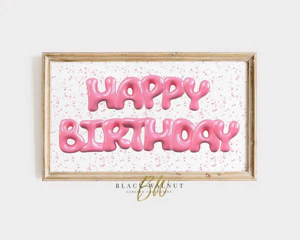 Happy Birthday Pink Bubble Letters Party Poster