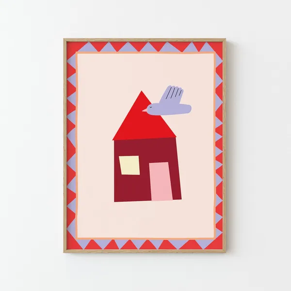 House Bird Illustration Poster, Nursery Kids Decor