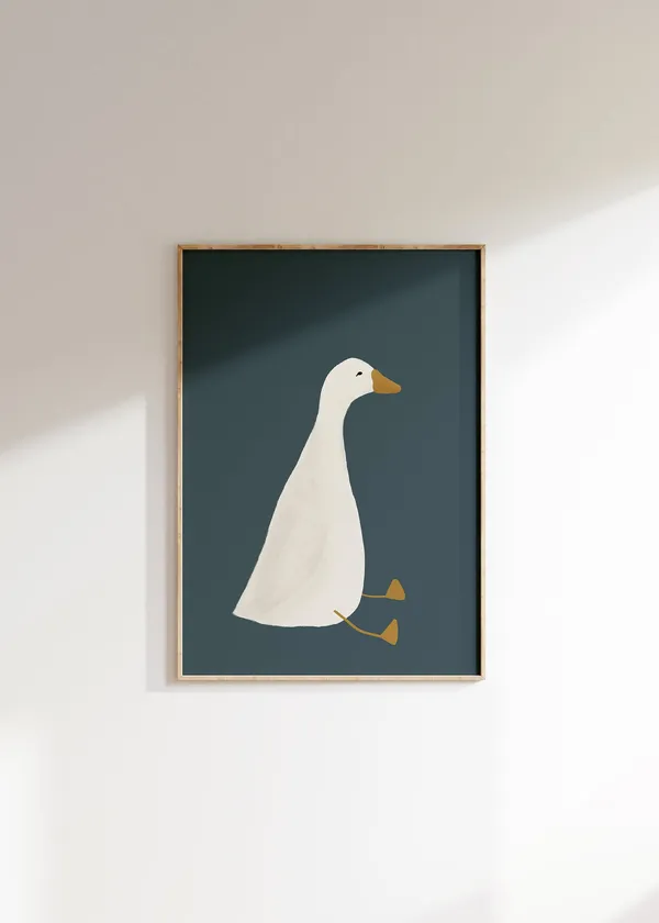 Silly Goose Dark Blue Nursery Wall Art Print