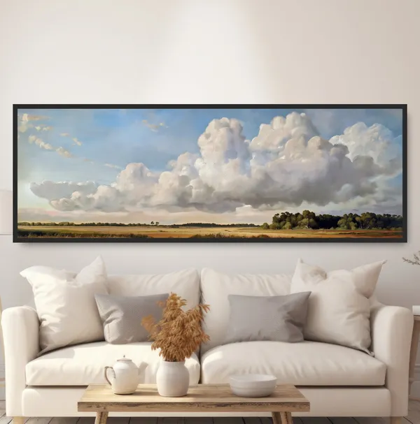 Vintage Big Sky Cloud Landscape Oil Painting Print