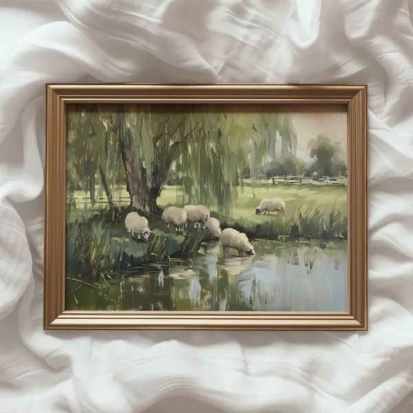 Countryside Scenery Vintage Art Print, Pastoral Landscape