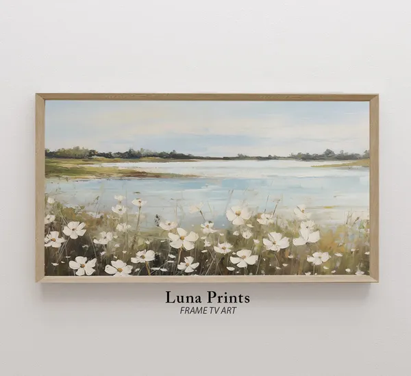 Cosmos Landscape TV Art, Wildflowers Painting Print