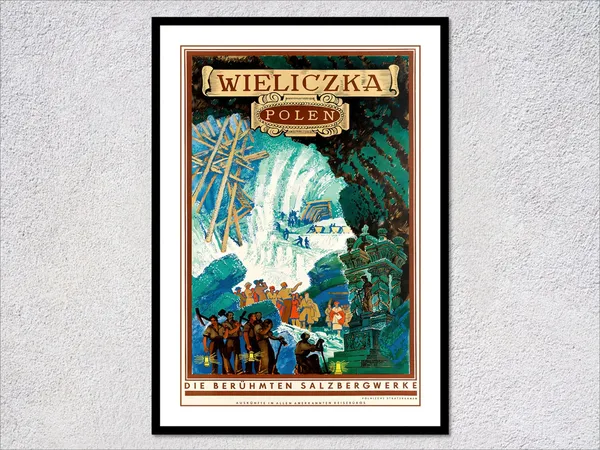 Vintage Wieliczka Salt Mine Travel Poster, Poland