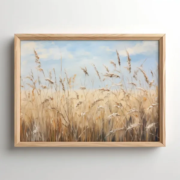 Prairie Grass Oil Painting, Neutral Landscape Art Print