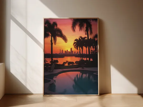 Miami Vintage Poster, Tropical Beach Travel Poster