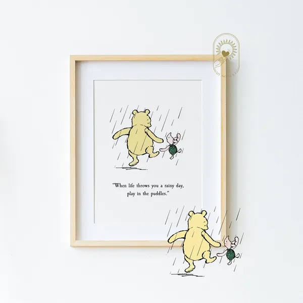 Winnie the Pooh Rainy Day Quote, Vintage Nursery Art Print