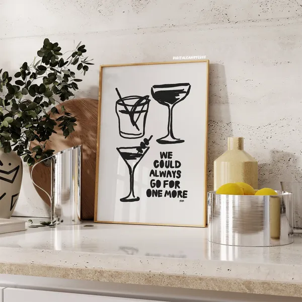Bar Cart Trendy Kitchen Poster, Black-and-White Decor