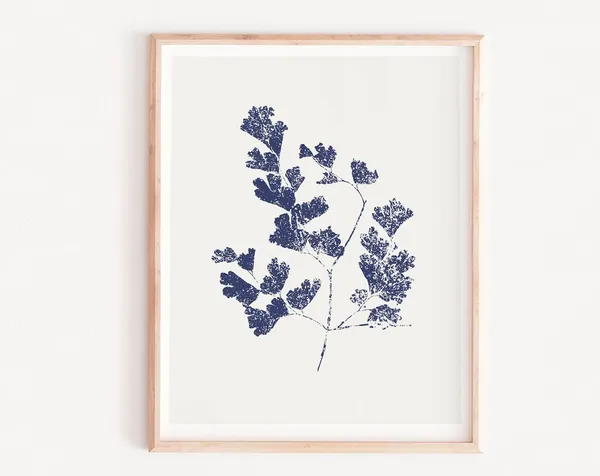 Botanical Branch Blue Leaf Art Print, Modern Neutral