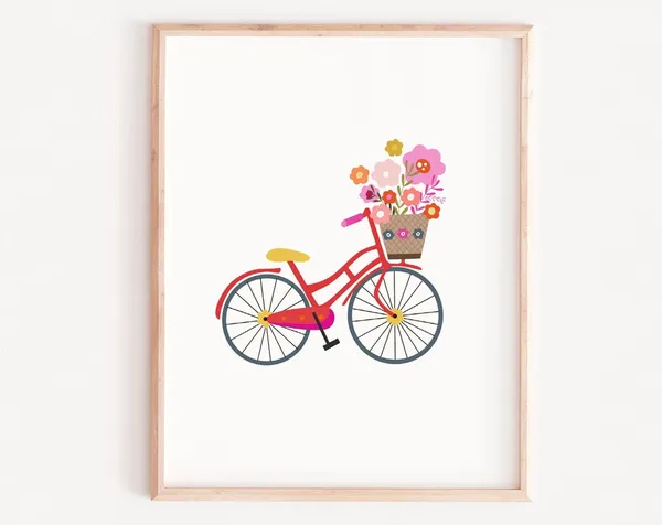 Bicycle Floral Illustration Art Print, Hipster Decor
