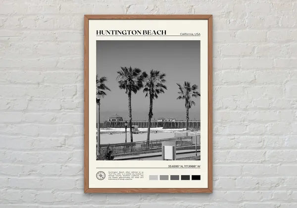 Huntington Beach Black And White Photo Art Print