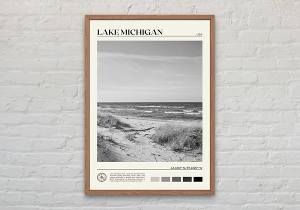 Lake Michigan Black And White Travel Poster Print