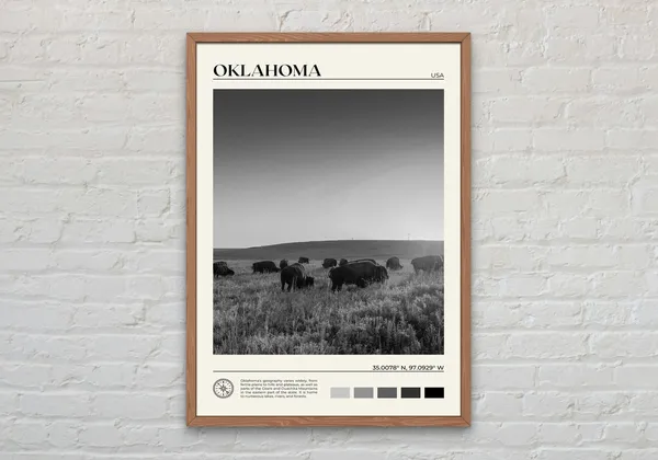 Oklahoma Black and White Travel Poster, Art Print