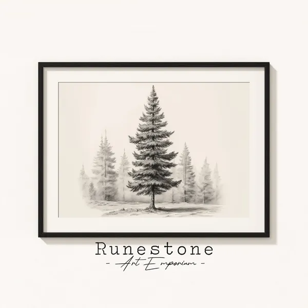Fir Tree Botanical Sketch, Neutral Art Print
