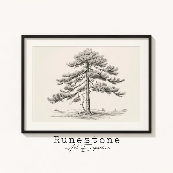 Pine Tree Botanical Sketch, Neutral Art Print