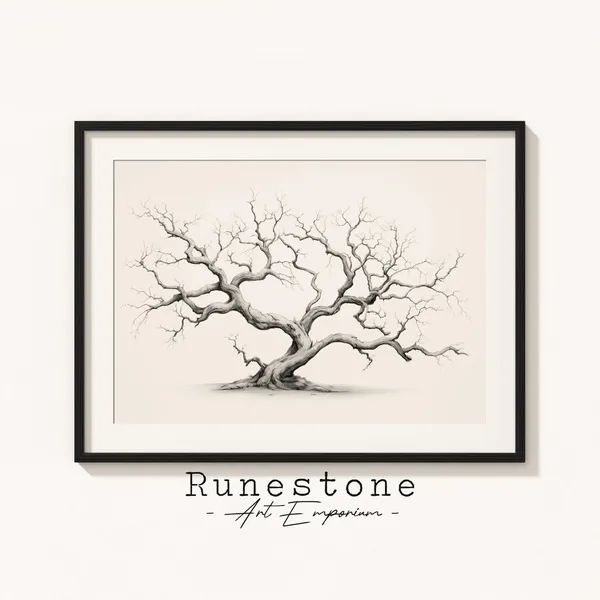 Dead Tree Botanical Sketch, Moody Landscape Art Print