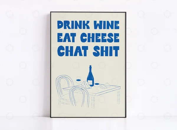 Wine And Cheese Retro Mid-Century Kitchen Art Print