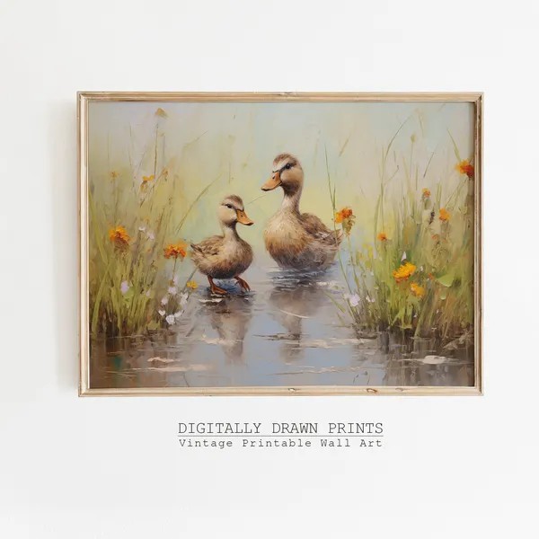 Easter Ducklings Vintage Oil Painting Art Print