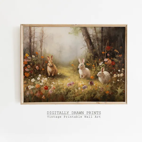 Moody Easter Bunnies Vintage Spring Art Print