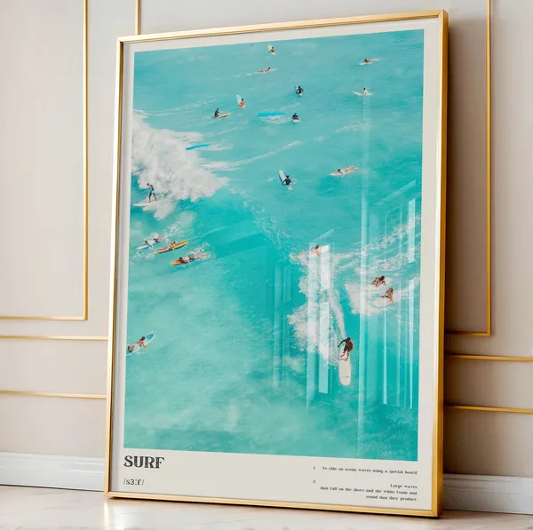 Surf Wall Art Blue Coastal Surf Up Poster