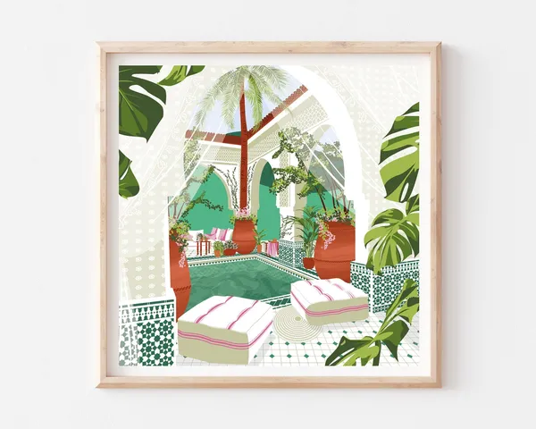 Morocco Art Print, Marrakesh Mosaic Riad Pool