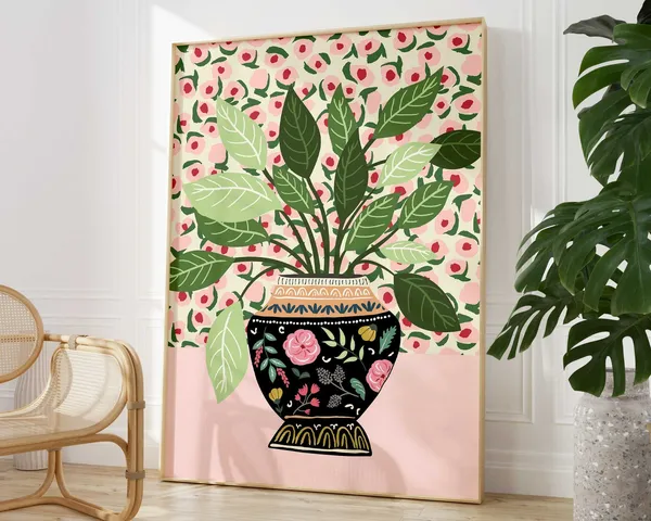 Antique Vase Modern Plants Poster, Pink Floral Botanical