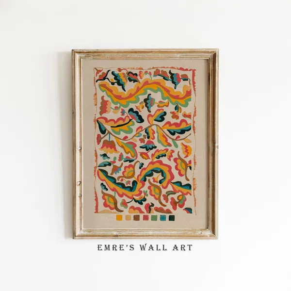 Vintage Floral Pattern Print, Pastel Botanical Decor