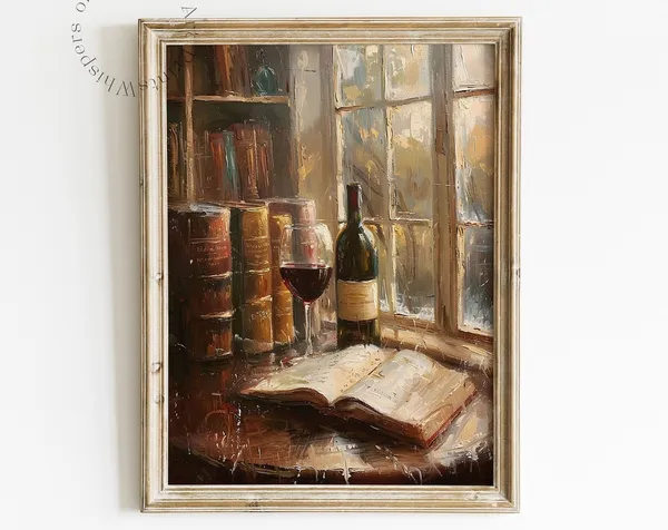 Books And Wine Vintage Kitchen Art Print