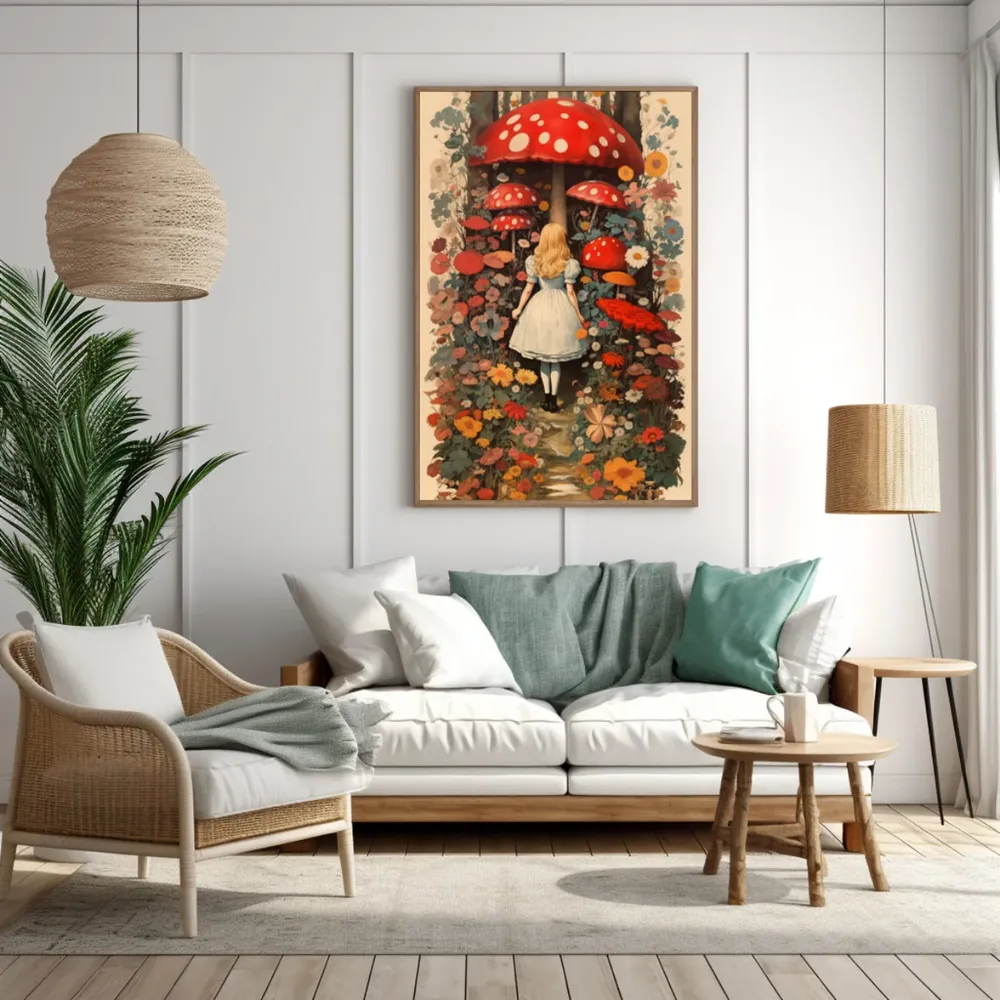 Alice Mushroom Wonderland Vintage Poster, Retro Magic - Image 4