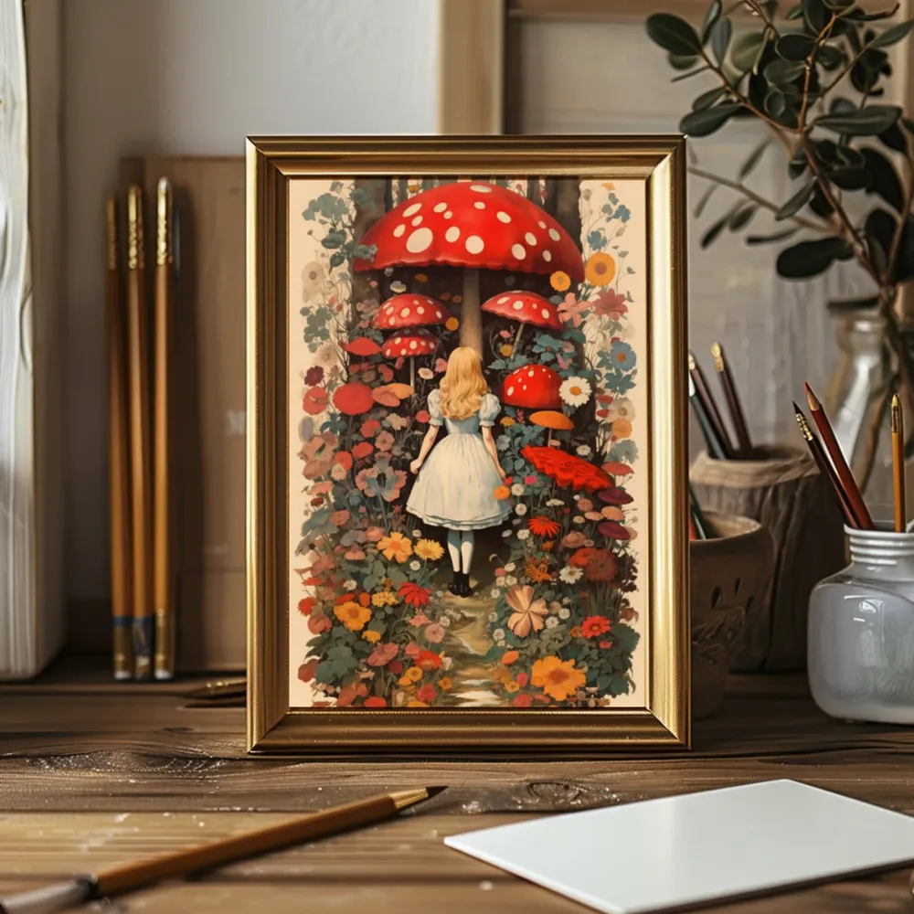 Alice Mushroom Wonderland Vintage Poster, Retro Magic - Image 3